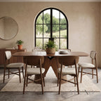 ALUXO® Elegantia 1.8m Walnut Dining Set – Sculptural Pedestal Base Table with 4/6/8 Elegantia Oatmeal Bouclé Chairs