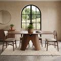 ALUXO® Elegantia 1.8m Walnut Dining Set – Sculptural Pedestal Base Table with 4/6/8 Elegantia Oatmeal Bouclé Chairs