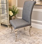 Lewis Marble Dining Table White + With Nichole Leather Dark Grey Chairs