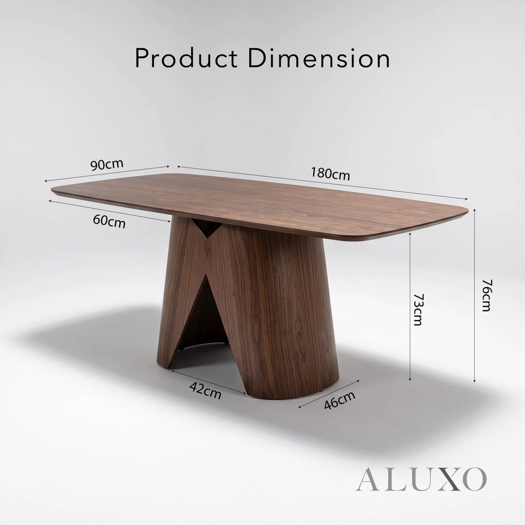 ALUXO® Elegantia 1.8m Walnut Dining Set – Sculptural Pedestal Base Table with 4/6/8 Elegantia Oatmeal Bouclé Chairs