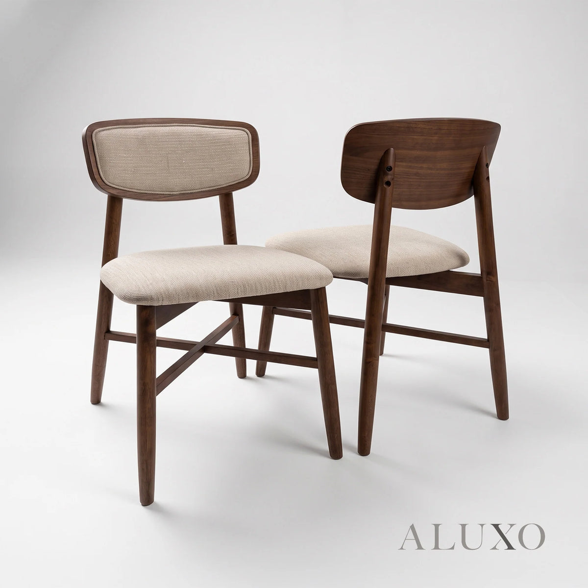 ALUXO® Elegantia 1.8m Walnut Dining Set – Sculptural Pedestal Base Table with 4/6/8 Elegantia Oatmeal Bouclé Chairs