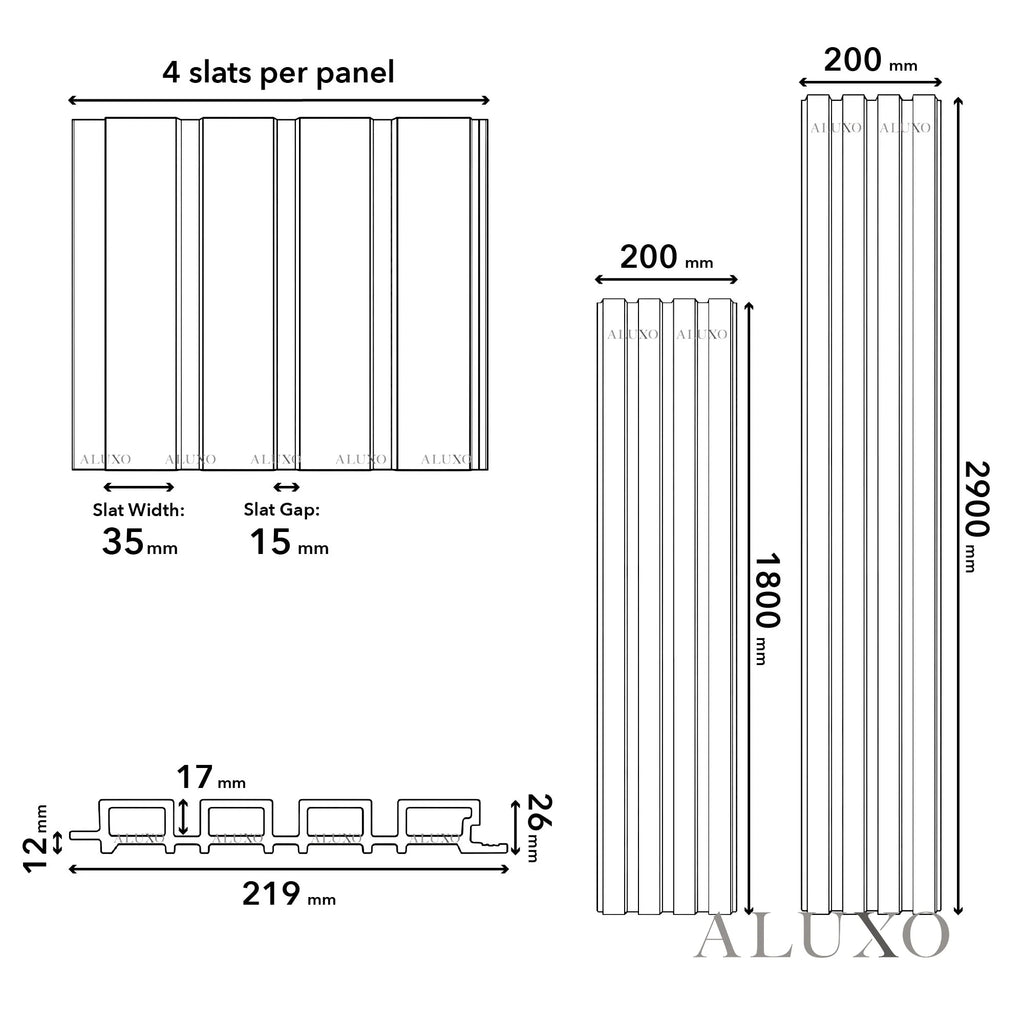 Kladd™ Exterior Wall Panel Composite Cladding Standard Slat - Grey Oak | 180cm / 290cm (Set of 4)