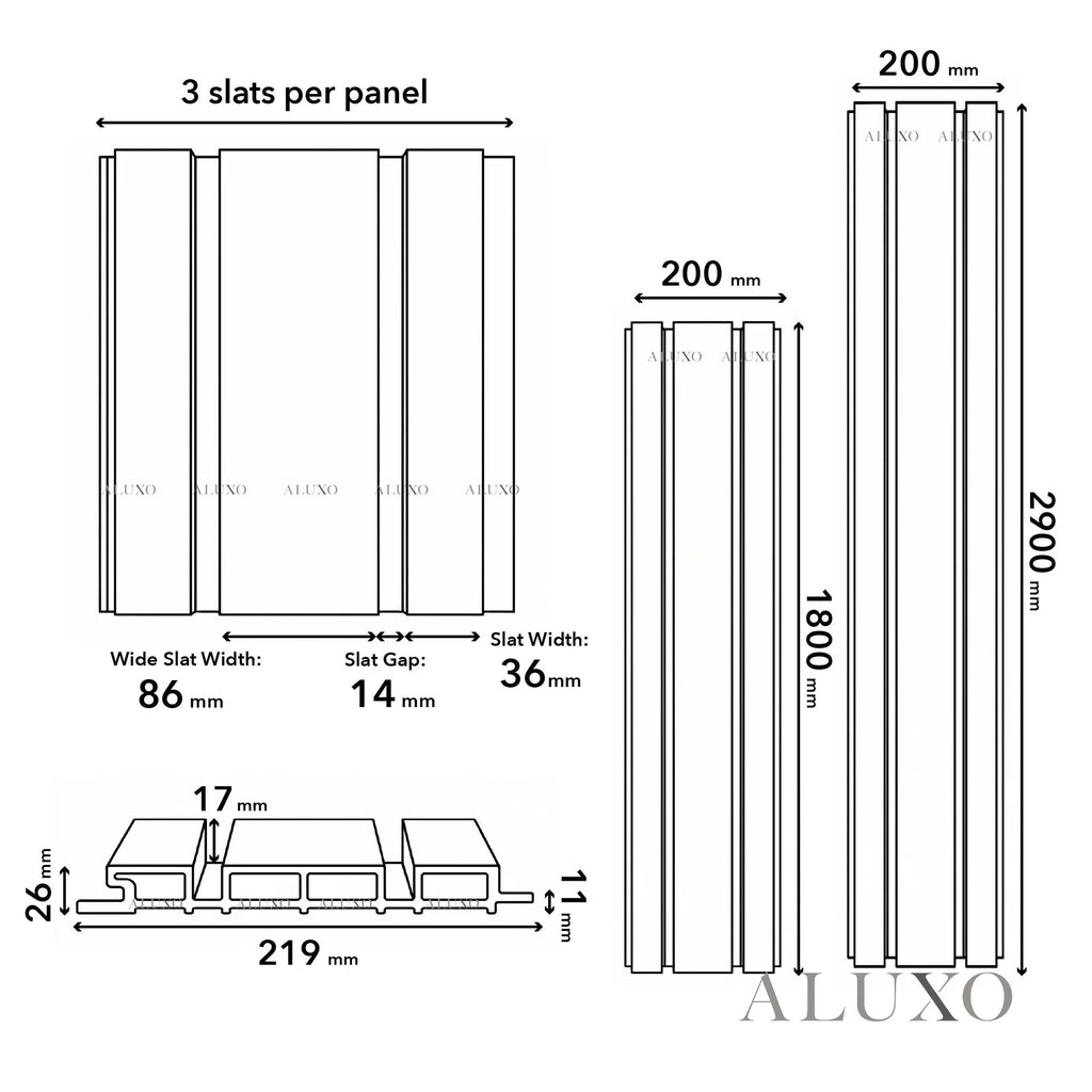 Kladd™ Wide Exterior Wall Panel Composite Cladding 86mm Slat - Grey Oak | 180cm / 290cm (Set of 4)
