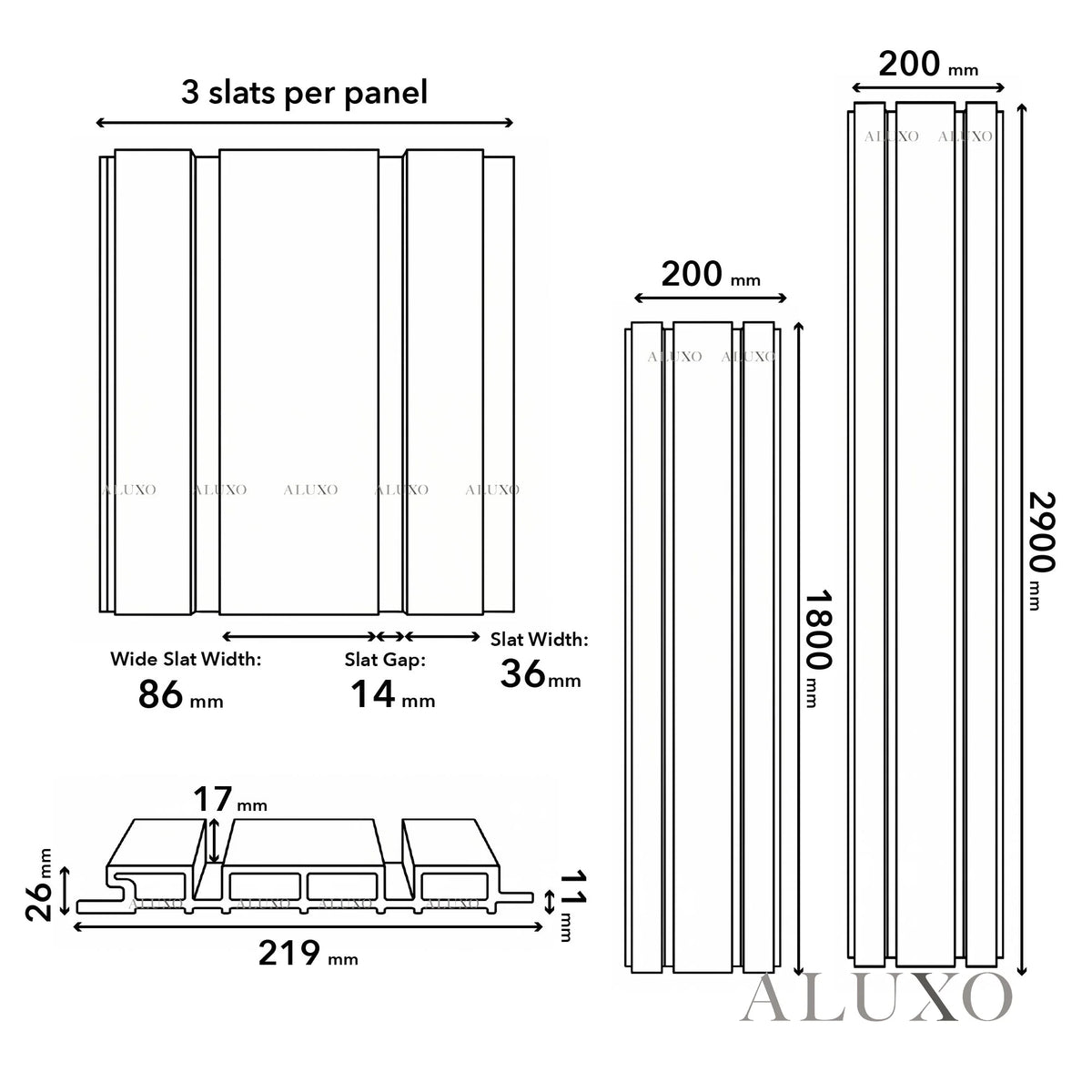 Kladd™ Wide Exterior Wall Panel Composite Cladding 86mm Slat - Black Oak | 180cm / 290cm (Set of 4)