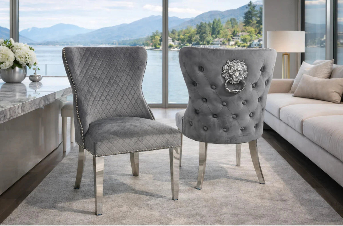 Louis Marble Table With 4 lewis Lion Knocker Chairs