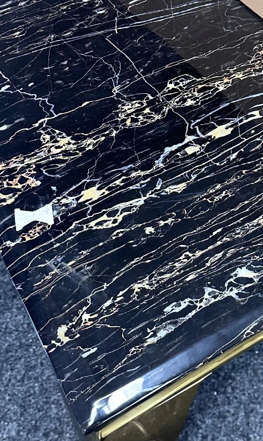 Louis Gold Marble Dining Table + Victoria Gold Dining Chairs Ring Knocker
