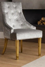 Majestic Light Grey Silver & Gold Dining Chair Lion Knocker| Set Of 2