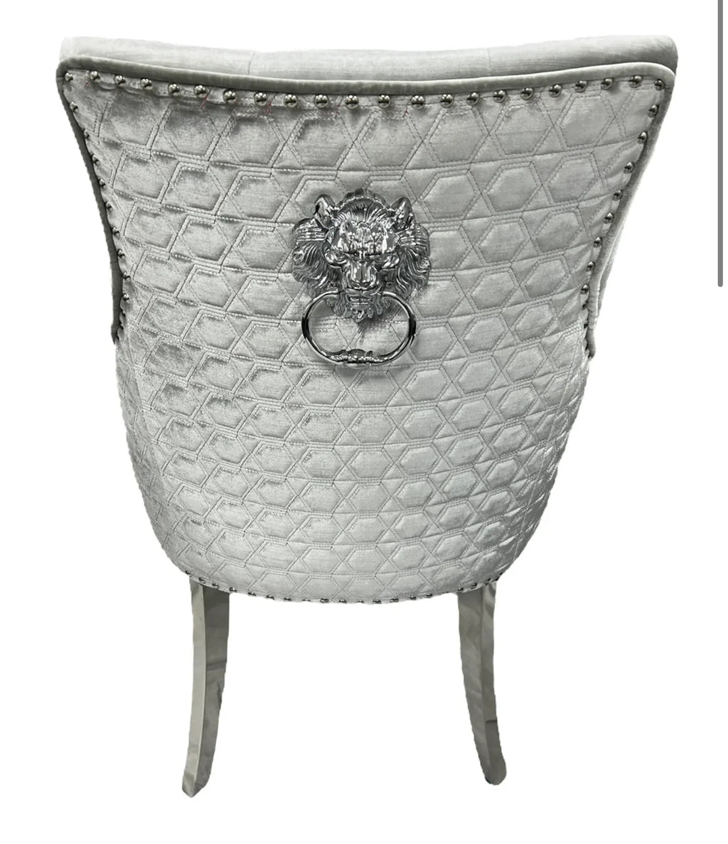 Pair of 2 Majestic Dining Chairs Silver Crush Velvet