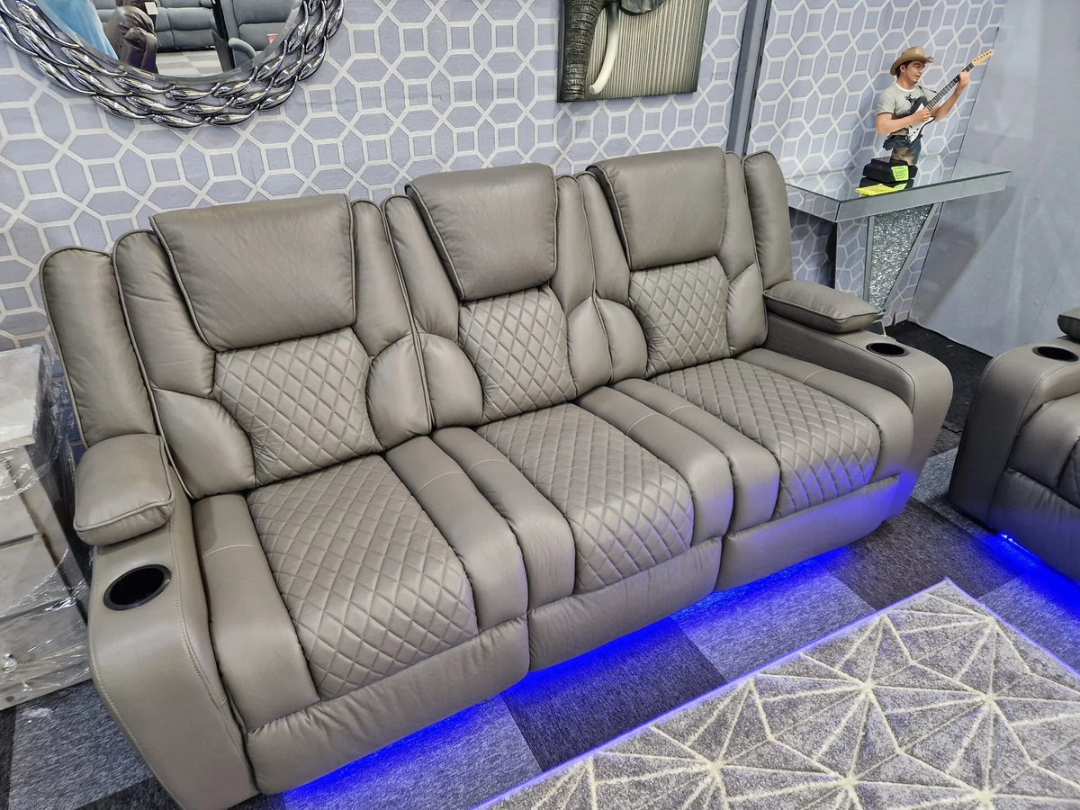 Electric Leather Recliner Grey Roma - 3 Seater Recliner Sofa - 2 Seater Recliner Sofa