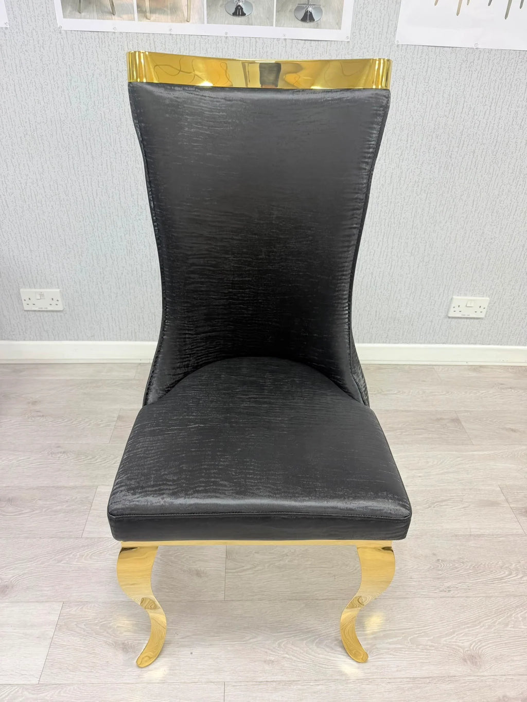 Roxby Black and Gold Dining Chairs Leather | Order 2-4-6-8-10