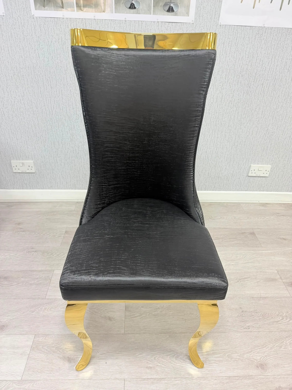 Roxby Black and Gold Dining Chairs Leather | Order 2-4-6-8-10