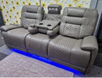 Halifax 3+2  Seater Grey Leather Electric Recliner Sofa with Cup Holders, LED Lights & Wireless Charger, USB Port