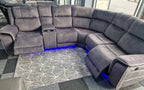 Hannah Electric Recliner Corner Sofa Grey Microfibre Fabric with USB Port, LED Lights & Cup Holders
