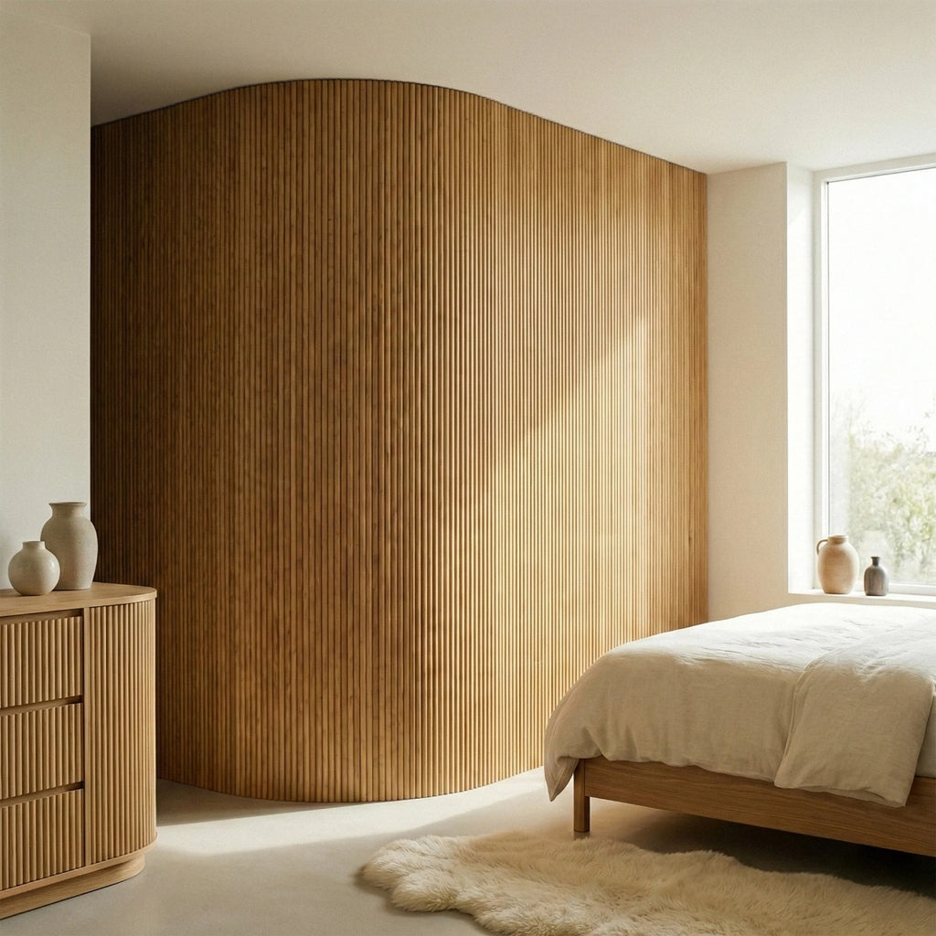 Flexii™ Flexible Walnut Reeded Wall Panel | Mini Fluted Wood Slats 240cm x 60cm (Set of 2)