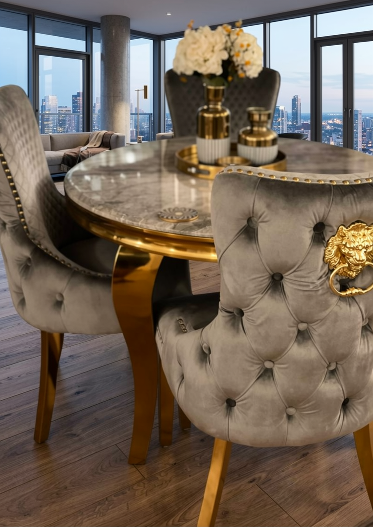 Louis Round Gold Table With 4 Victoria Chairs