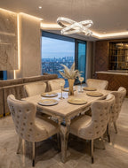 Louis Marble Dining Table With Lewis Lion Knocker Chairs