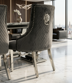 Louis Marble Dining Table Set With 4 Bentley Lion Knockerback Chairs