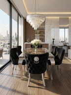 Louis Marble Dining Table With Lewis Lion Knocker Chairs