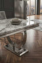 Arianna Marble Dining Table With Lewis Lion Knocker Velvet Chairs