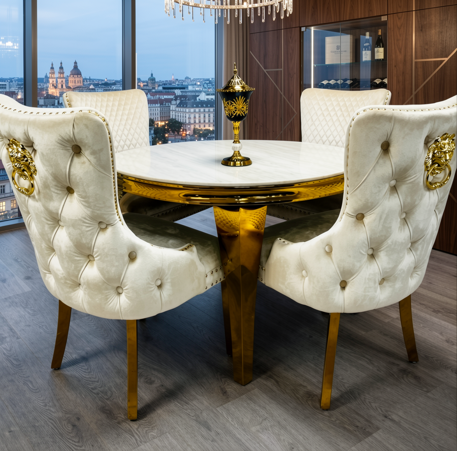 Louis Round Gold Table With 4 Victoria Chairs