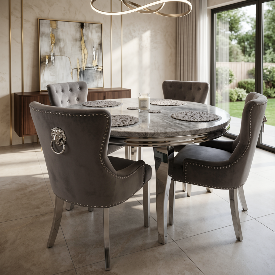 Lewis Round Marble Dining Table With 4 Chelsea Knockerback Chairs
