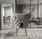 Arial Grey Marble Top Dining Set With Lewis Lion knocker Velvet Chairs