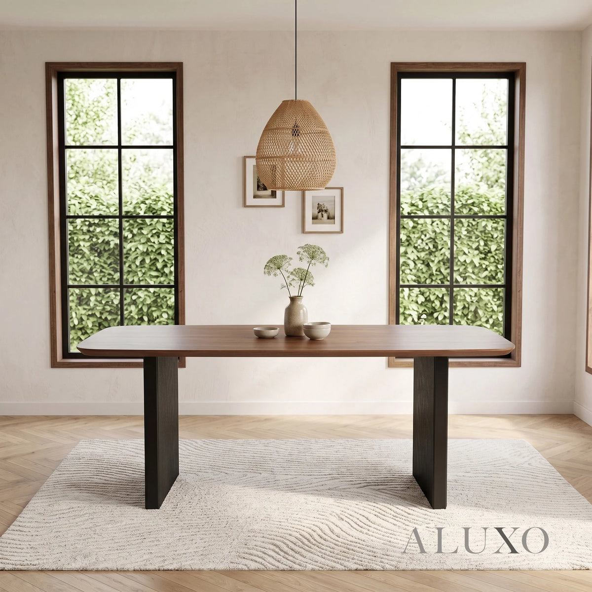 ALUXO® Genesis 180cm Walnut Dining Table - Slimline Fluted Base