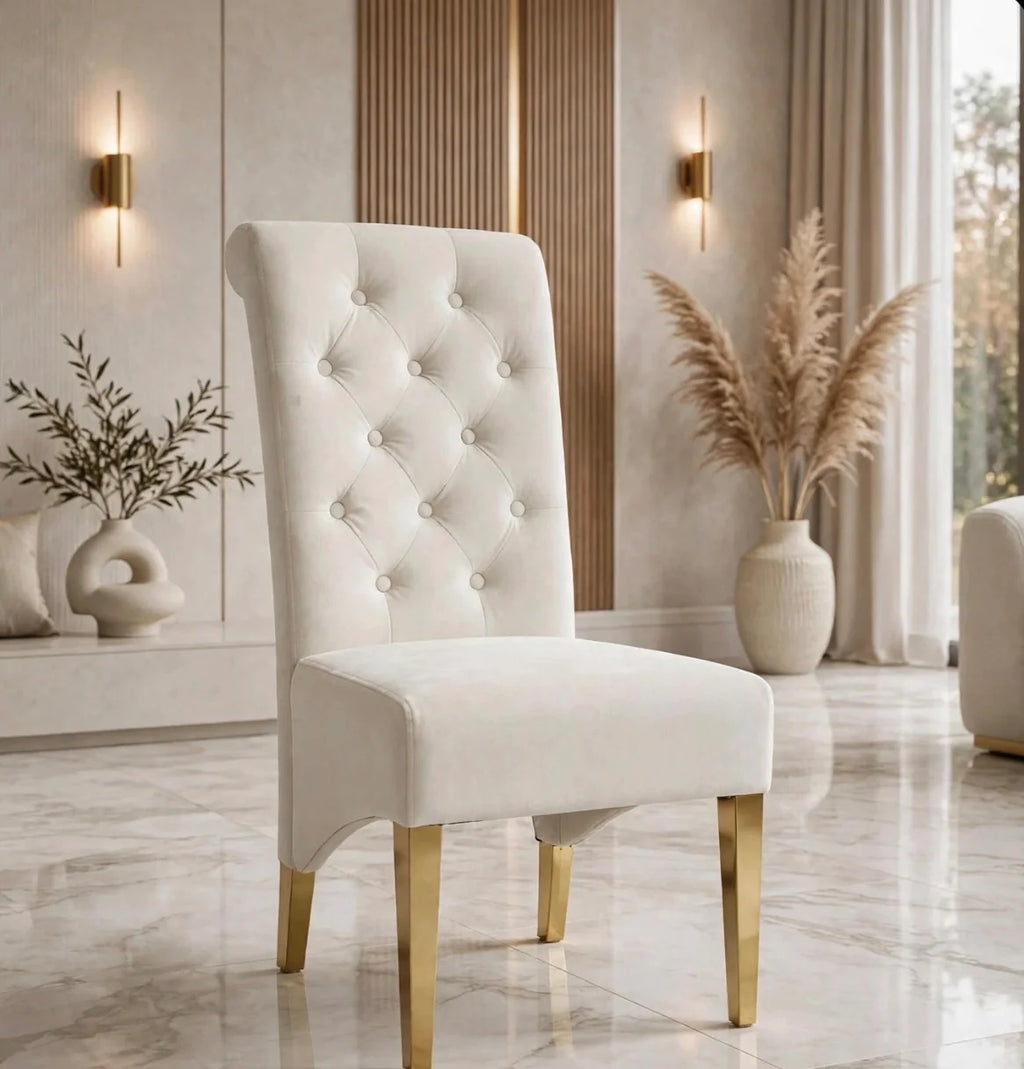 Pair Of 2 Sofia Cream & Gold Knocker Dining Chair