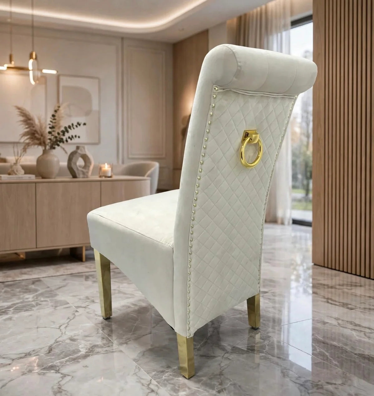 Pair Of 2 Sofia Cream & Gold Knocker Dining Chair