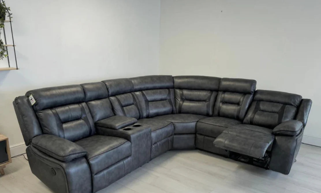 SUPERNOVA ELECTRIC RECLINER SOFA CORNER - Tech Fabric Sofa GREY WITH BLACK TRIM