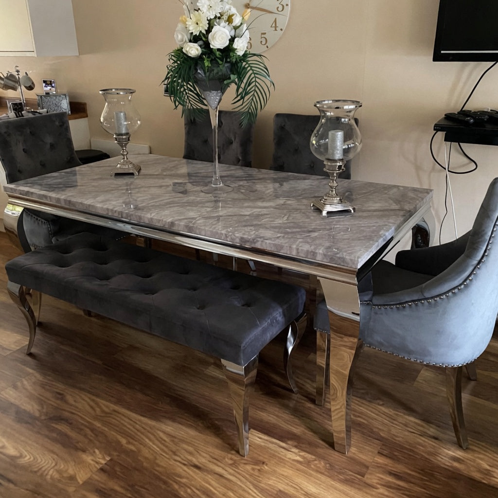 Louis Marble 1.8m Or 1.5m Dining Table With Cheshire Knocker Ring Chairs