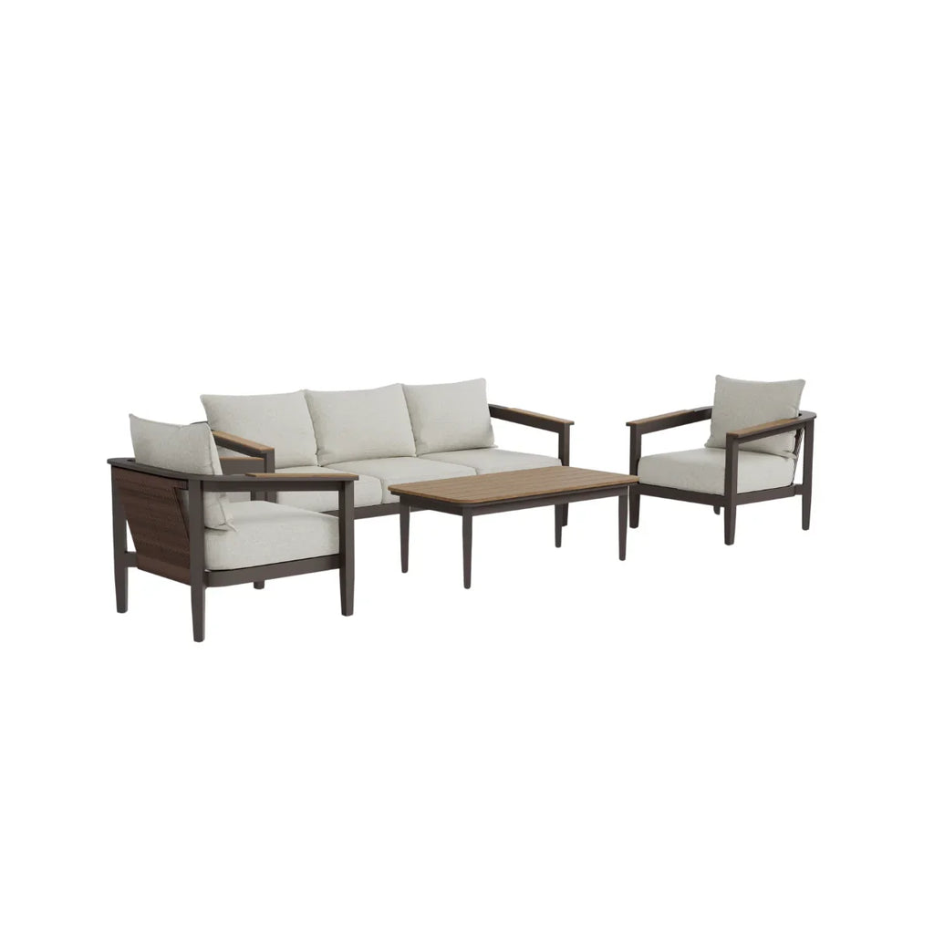 Hemera 5 Seater Outdoor Lounge Set – Wood Effect Aluminium Garden Furniture