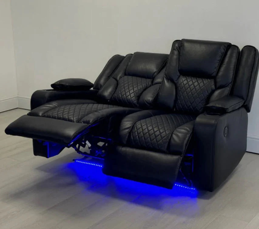 Electric Recliner Sofa Black Roma 3 Seater Recliner Sofa & 2 Seater Recliner Sofa