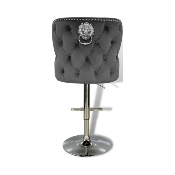 Pair of Lewis Knocker Back Bar Stools In Plush Grey Fabric