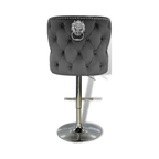 Pair of Lewis Knocker Back Bar Stools In Plush Grey Fabric