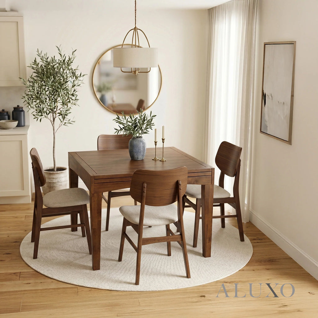 ALUXO® Journey 90-180cm Walnut Dining Table - Square Extendable Rectangular Top