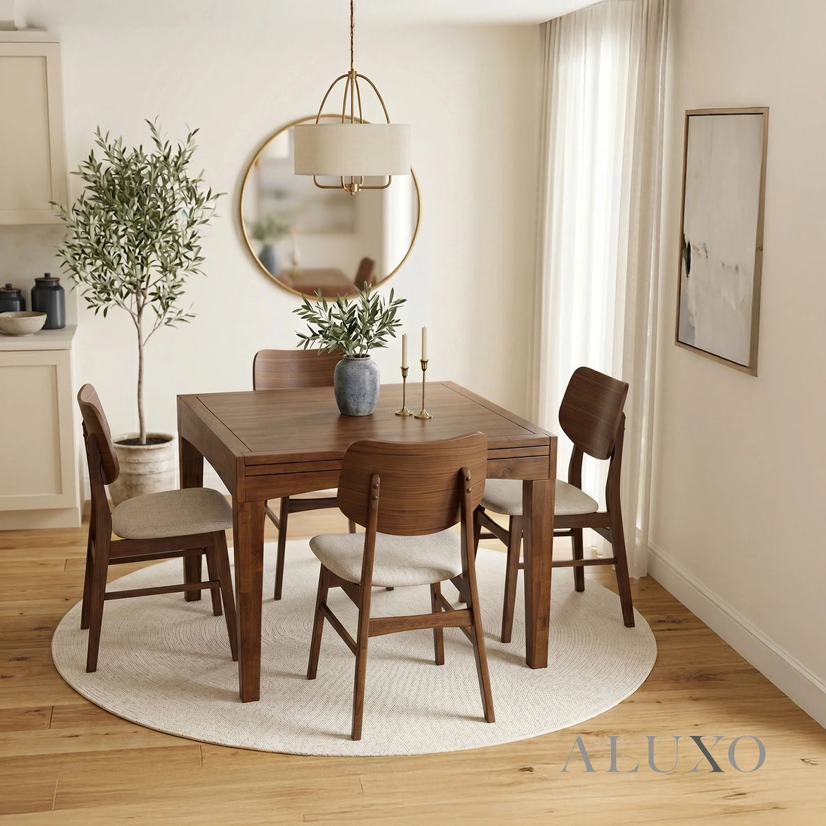 ALUXO® Journey 90-180cm Walnut Dining Table - Square Extendable Rectangular Top