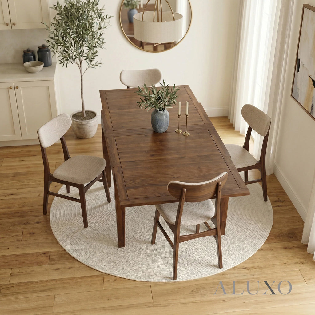 ALUXO® Journey 90-180cm Walnut Dining Table - Square Extendable Rectangular Top