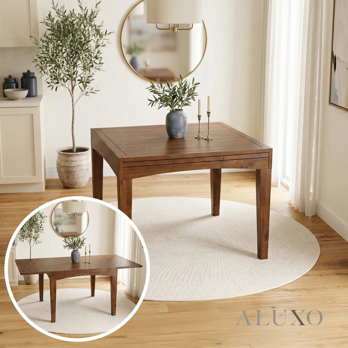 ALUXO® Journey 90-180cm Walnut Dining Table - Square Extendable Rectangular Top