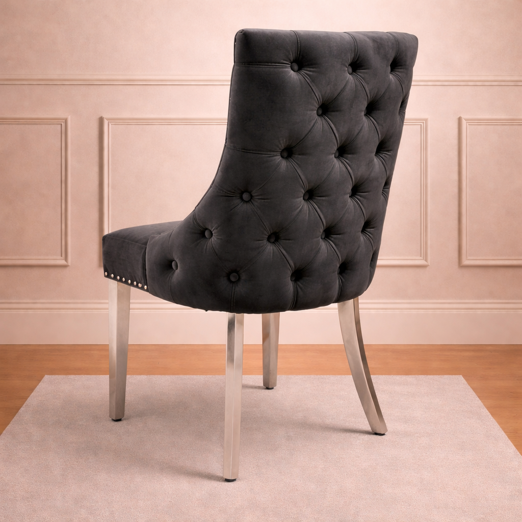 Pair of Kensington Grey velvet dining chairs