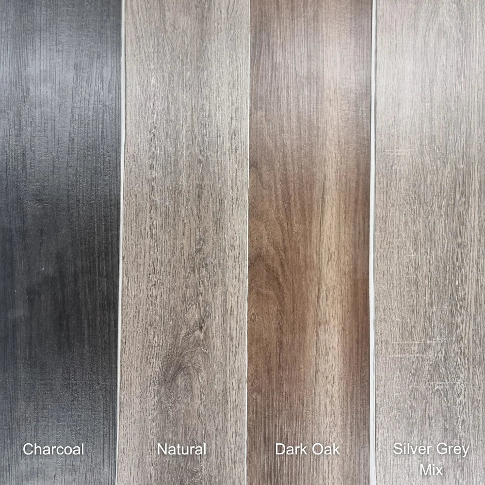 ALUXO® LVT Self Adhesive Vinyl Flooring Tiles - Wood Effect Charcoal | 914mm x 152mm (5m² Pack)