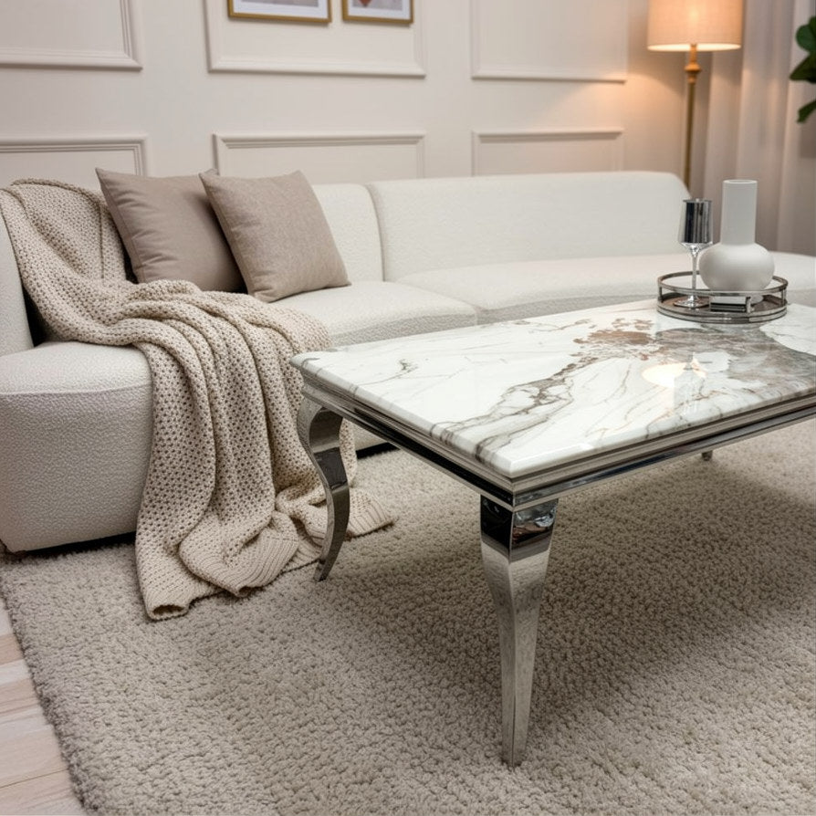 Lorens 130cm Chrome Coffee Table with Cream Marble Top