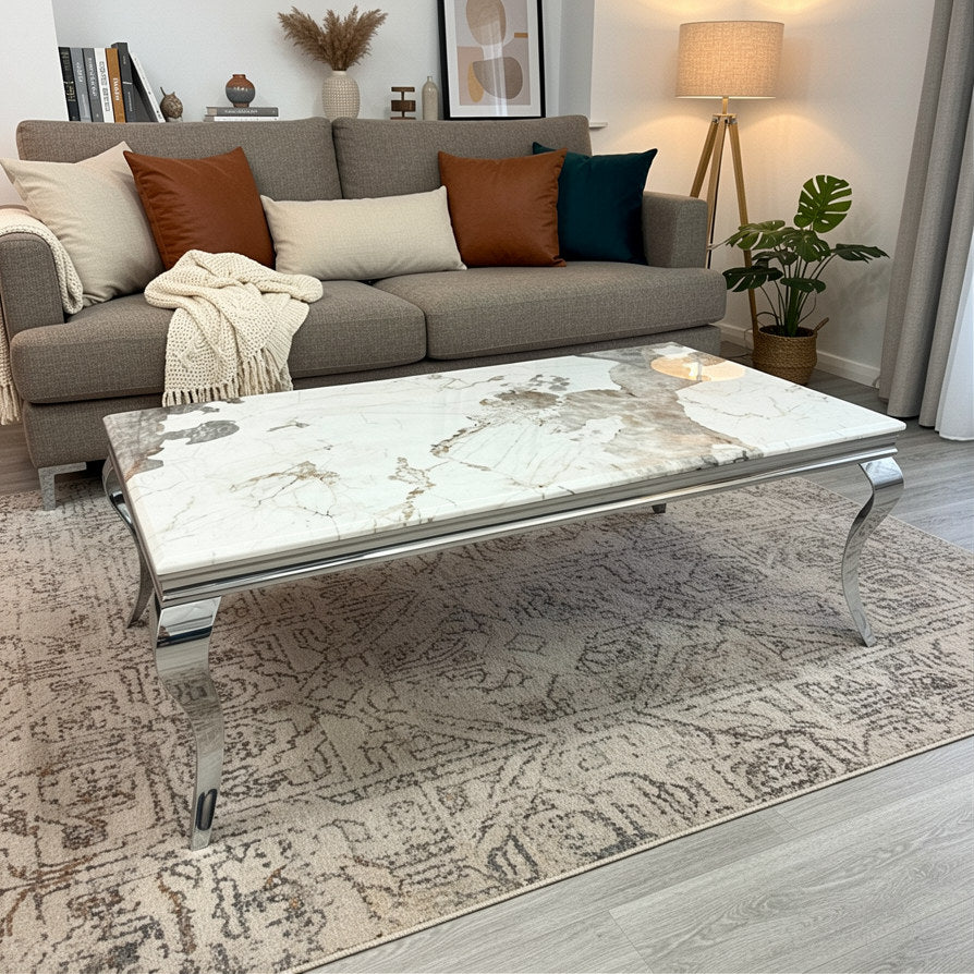 Lorens 130cm Chrome Coffee Table with Cream Marble Top