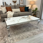 Lorens 130cm Chrome Coffee Table with Cream Marble Top