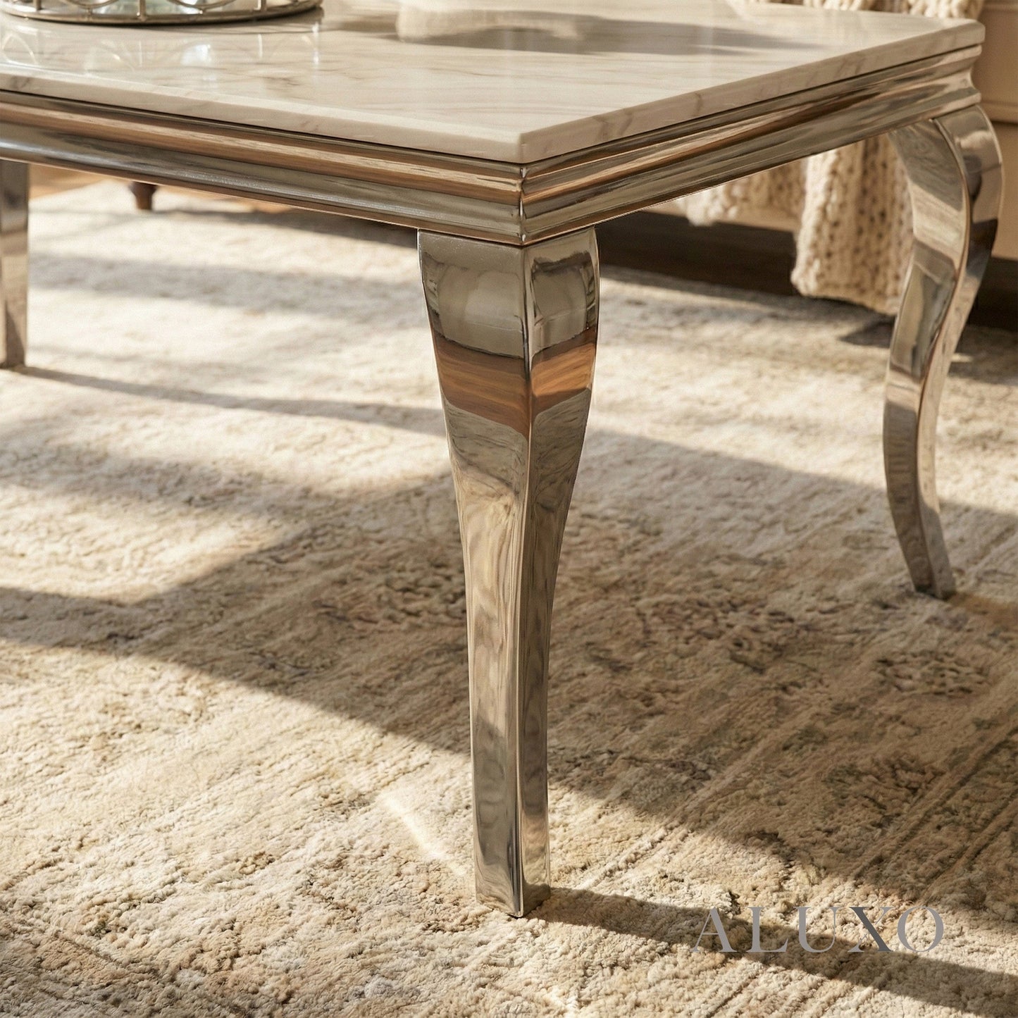 Lorens 130cm Chrome Coffee Table with White Marble Top – Curved Leg Design