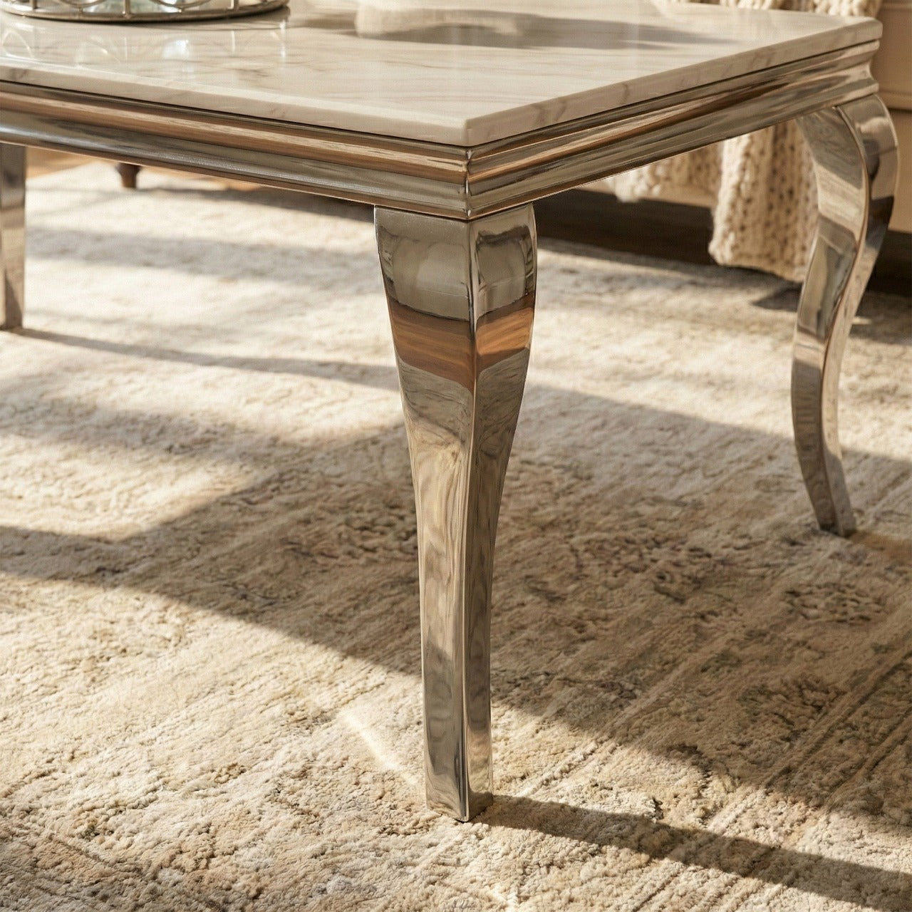 Lorens 130cm Chrome Coffee Table with White Marble Top