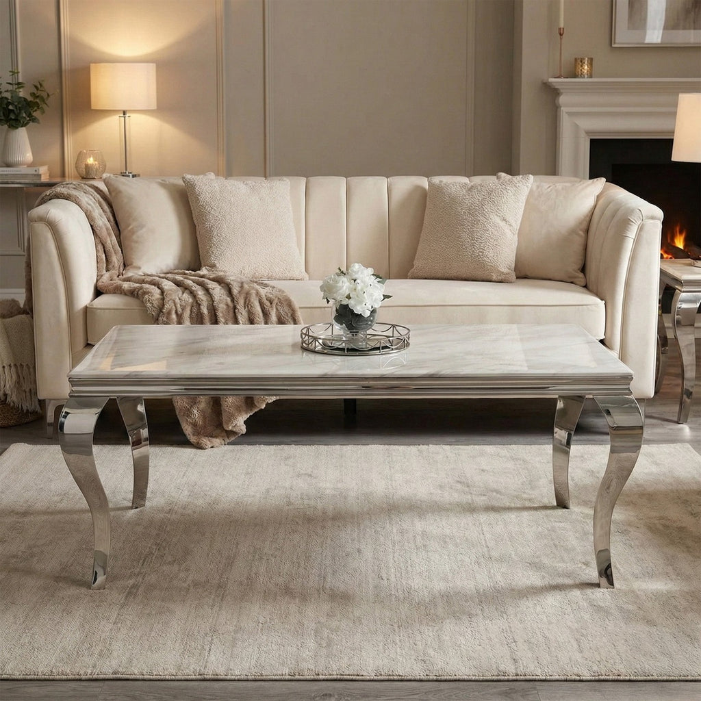 Lorens 130cm Chrome Coffee Table with White Marble Top