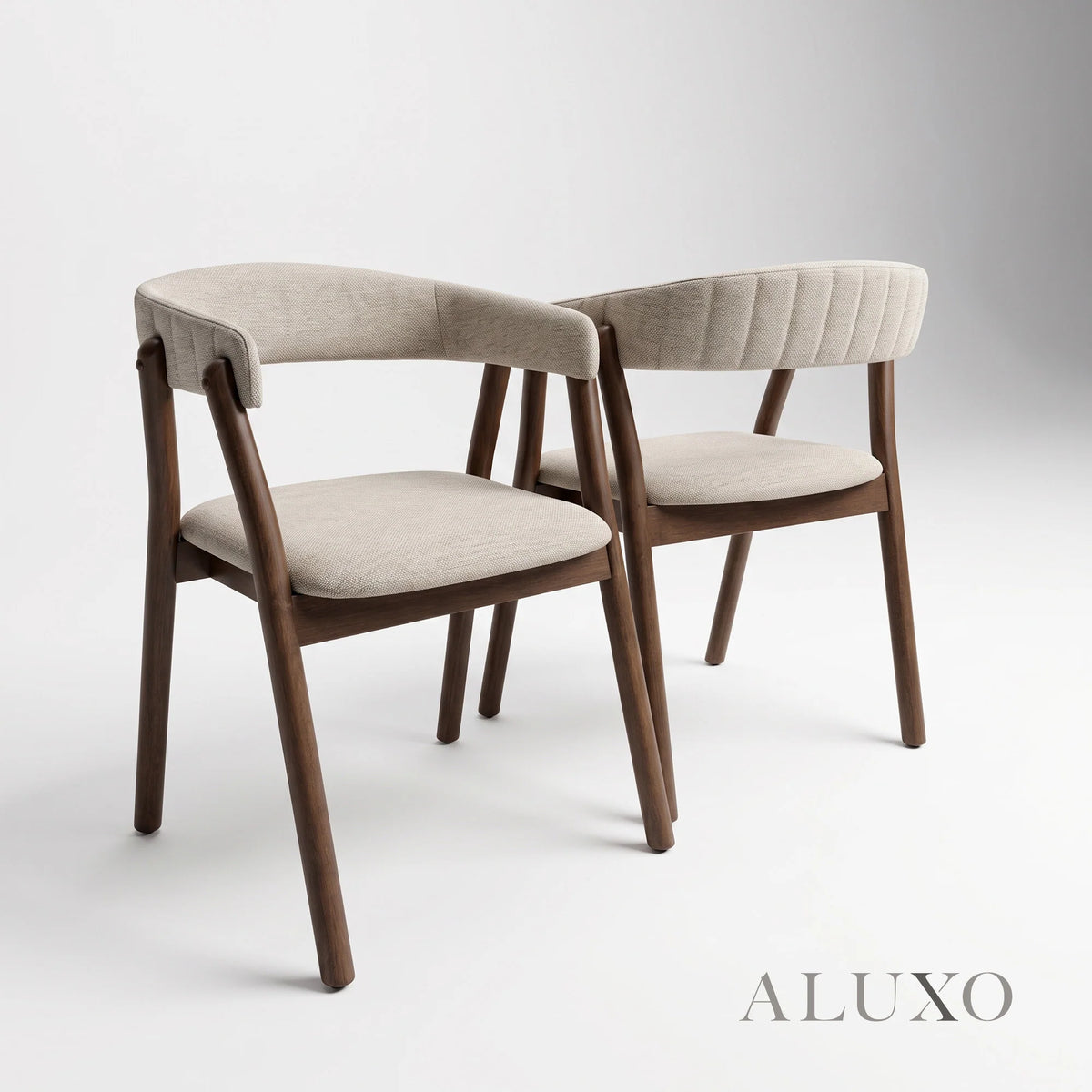 ALUXO® Remy 1.37m Round Walnut Dining Set – Ebony Sculptural Base Table with 4 Linus Oatmeal Bouclé Chairs