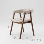 ALUXO® Remy 1.37m Round Walnut Dining Set – Ebony Sculptural Base Table with 4 Linus Oatmeal Bouclé Chairs