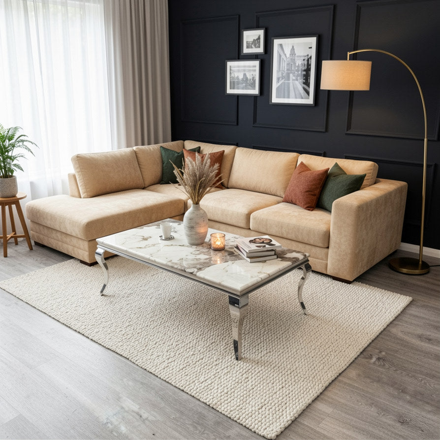 Lorens 130cm Chrome Coffee Table with Cream Marble Top